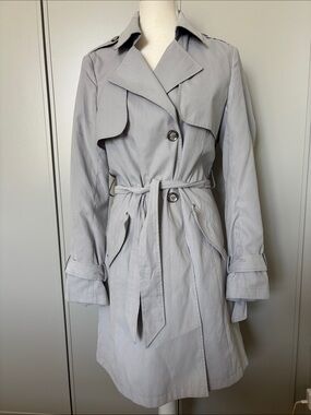 London Fog Light Gray Trench Coat with Waist Tie